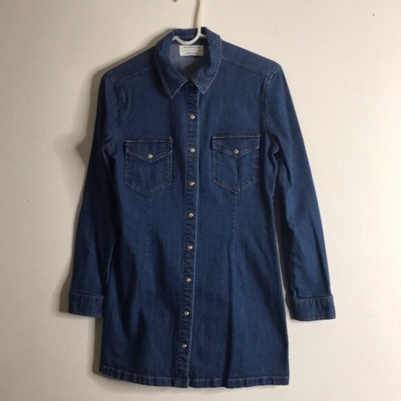 Kendall Kylie Denim Western Mini Dress Pearl Snap size medium - Picture 1 of 11